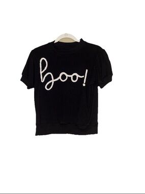 Stewart Simmons Black "Boo!" Halloween Ribbon Script Sweatshirt Tee Small S